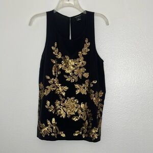Club Monaco Black 100% Silk Copper Sequin Embellished Tank Top Size Small